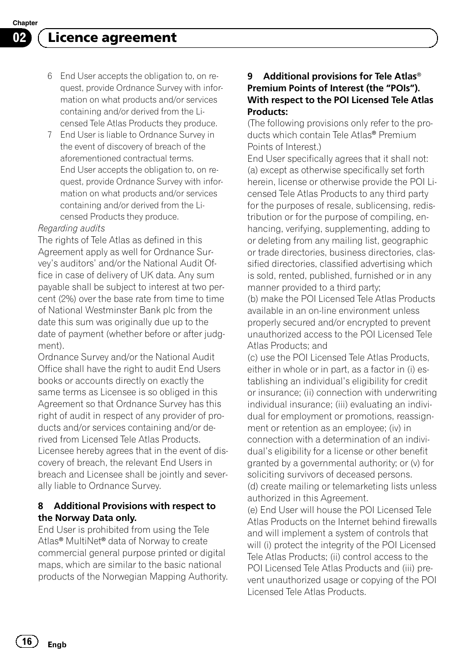 02 licence agreement | Pioneer AVIC-F320BT User Manual | Page 16 / 132