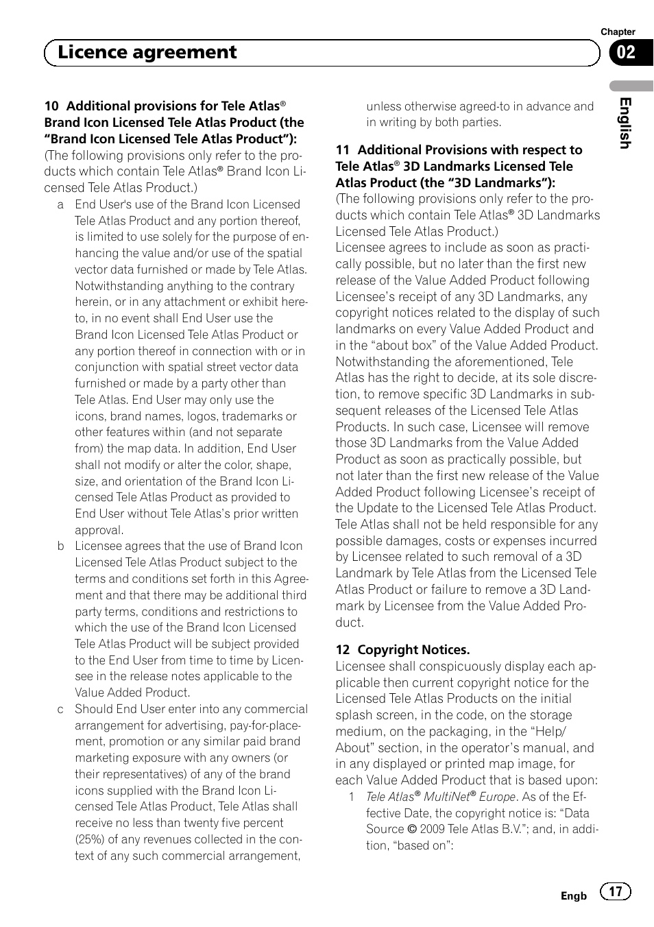 02 licence agreement | Pioneer AVIC-F320BT User Manual | Page 17 / 132