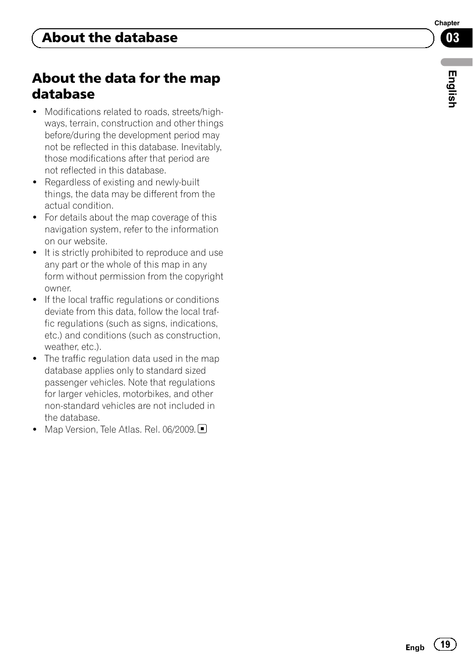 About the data for the map database, 03 about the database | Pioneer AVIC-F320BT User Manual | Page 19 / 132