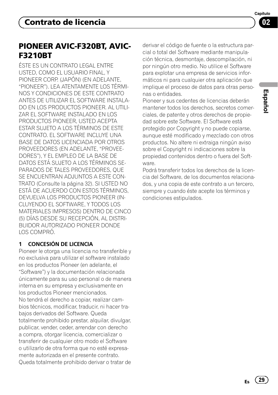 02 contrato de licencia | Pioneer AVIC-F320BT User Manual | Page 29 / 132