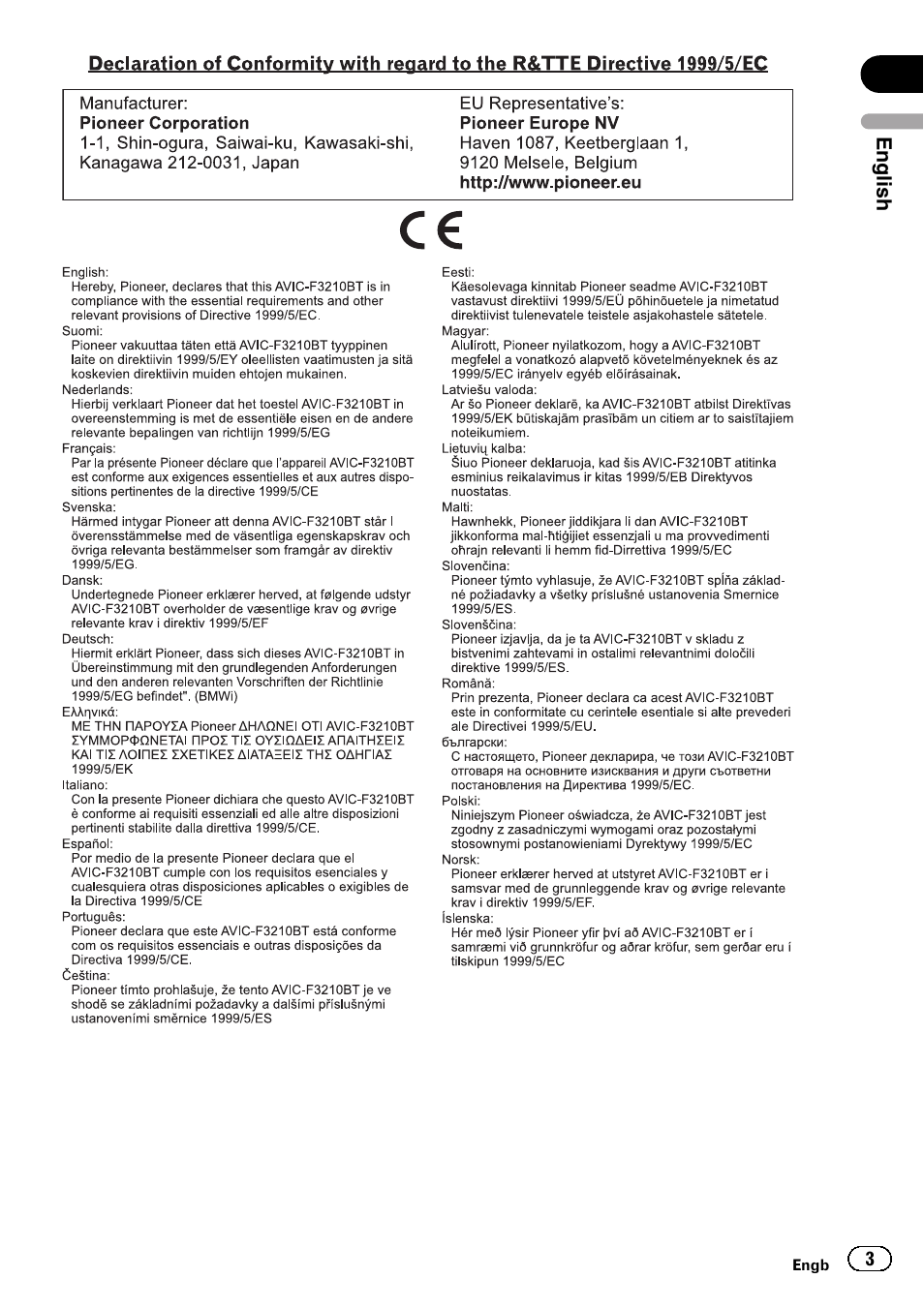 Pioneer AVIC-F320BT User Manual | Page 3 / 132