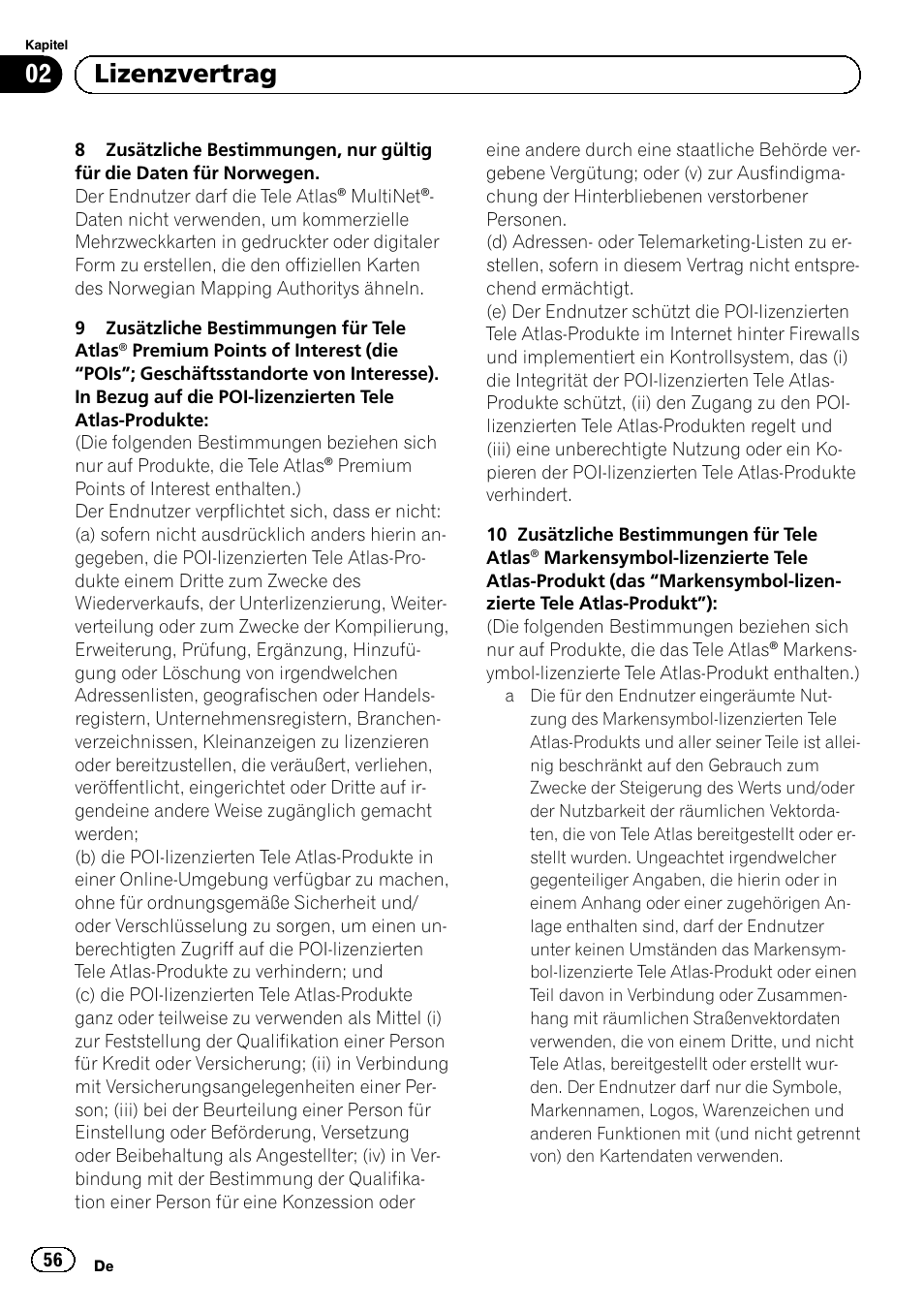 02 lizenzvertrag | Pioneer AVIC-F320BT User Manual | Page 56 / 132