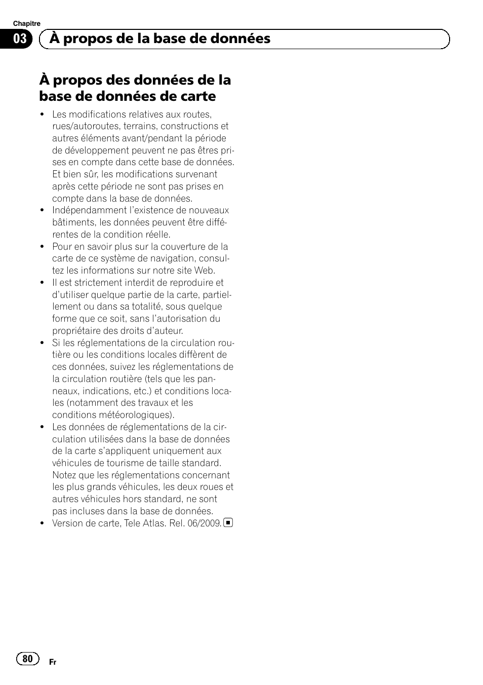 De carte, 03 à propos de la base de données | Pioneer AVIC-F320BT User Manual | Page 80 / 132