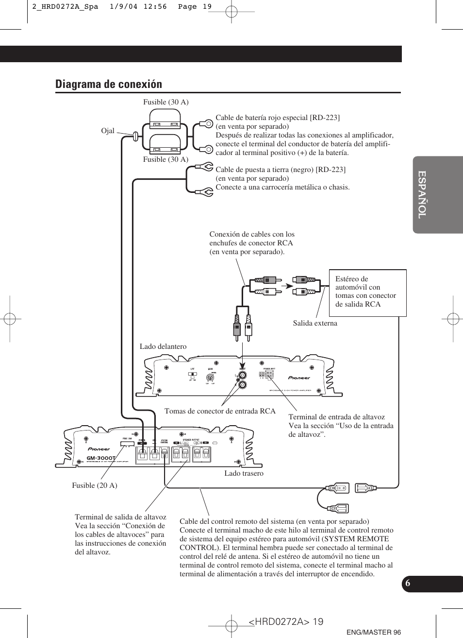 Diagrama de conexión | Pioneer GM-3000T User Manual | Page 19 / 73