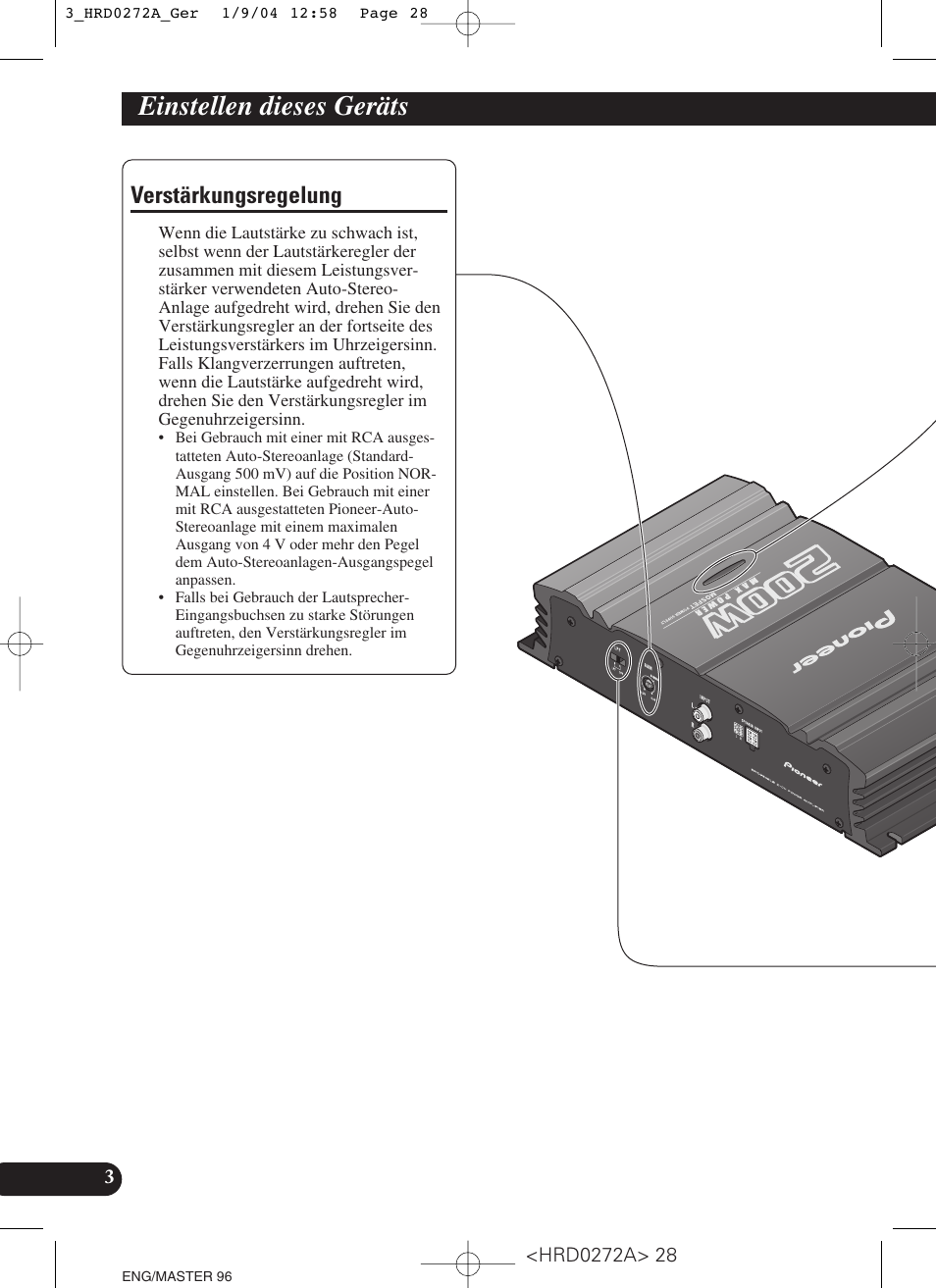 Einstellen dieses geräts, Verstärkungsregelung | Pioneer GM-3000T User Manual | Page 28 / 73