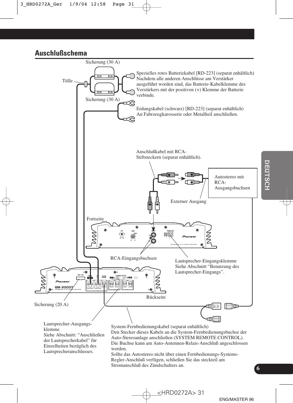 Auschlußschema | Pioneer GM-3000T User Manual | Page 31 / 73