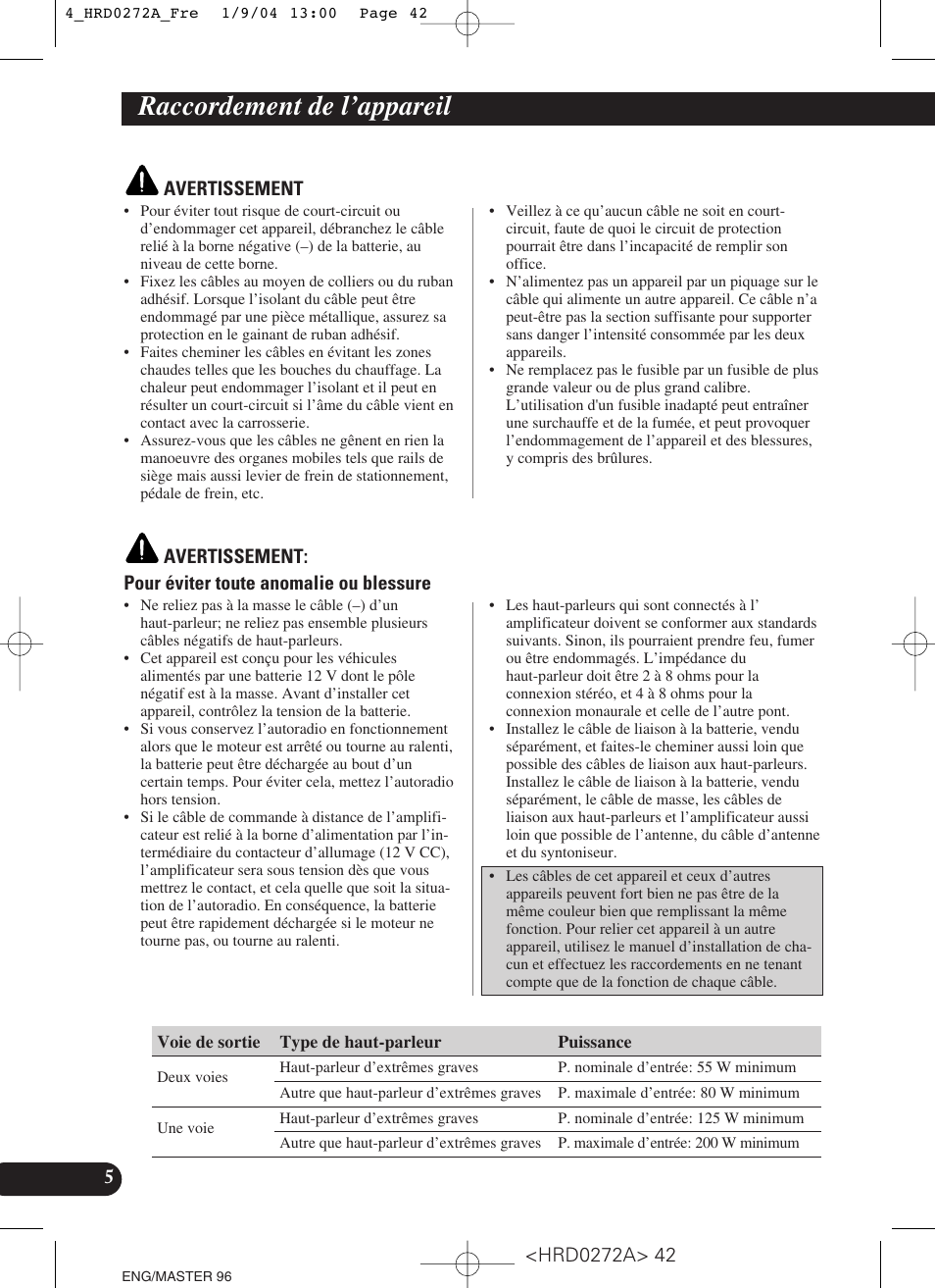 Raccordement de l’appareil | Pioneer GM-3000T User Manual | Page 42 / 73