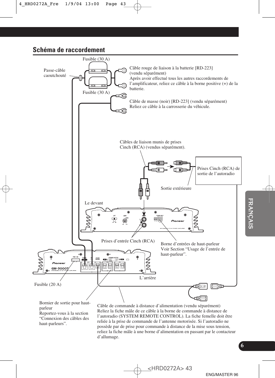 Schéma de raccordement | Pioneer GM-3000T User Manual | Page 43 / 73