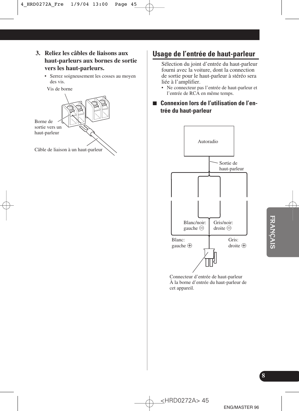 Usage de l’entrée de haut-parleur | Pioneer GM-3000T User Manual | Page 45 / 73