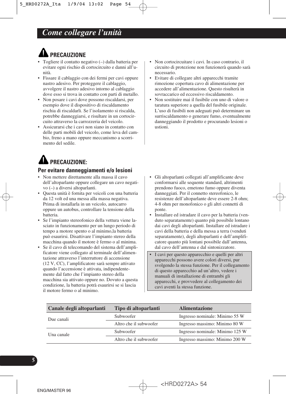 Come collegare i’unità, Come collegare l’unità | Pioneer GM-3000T User Manual | Page 54 / 73