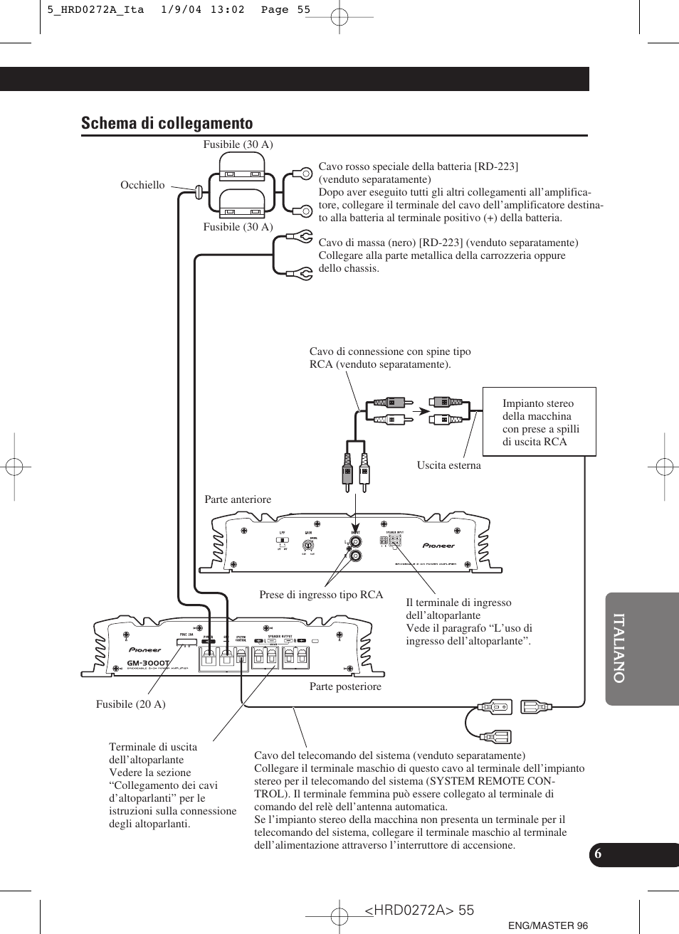 Schema di collegamento | Pioneer GM-3000T User Manual | Page 55 / 73