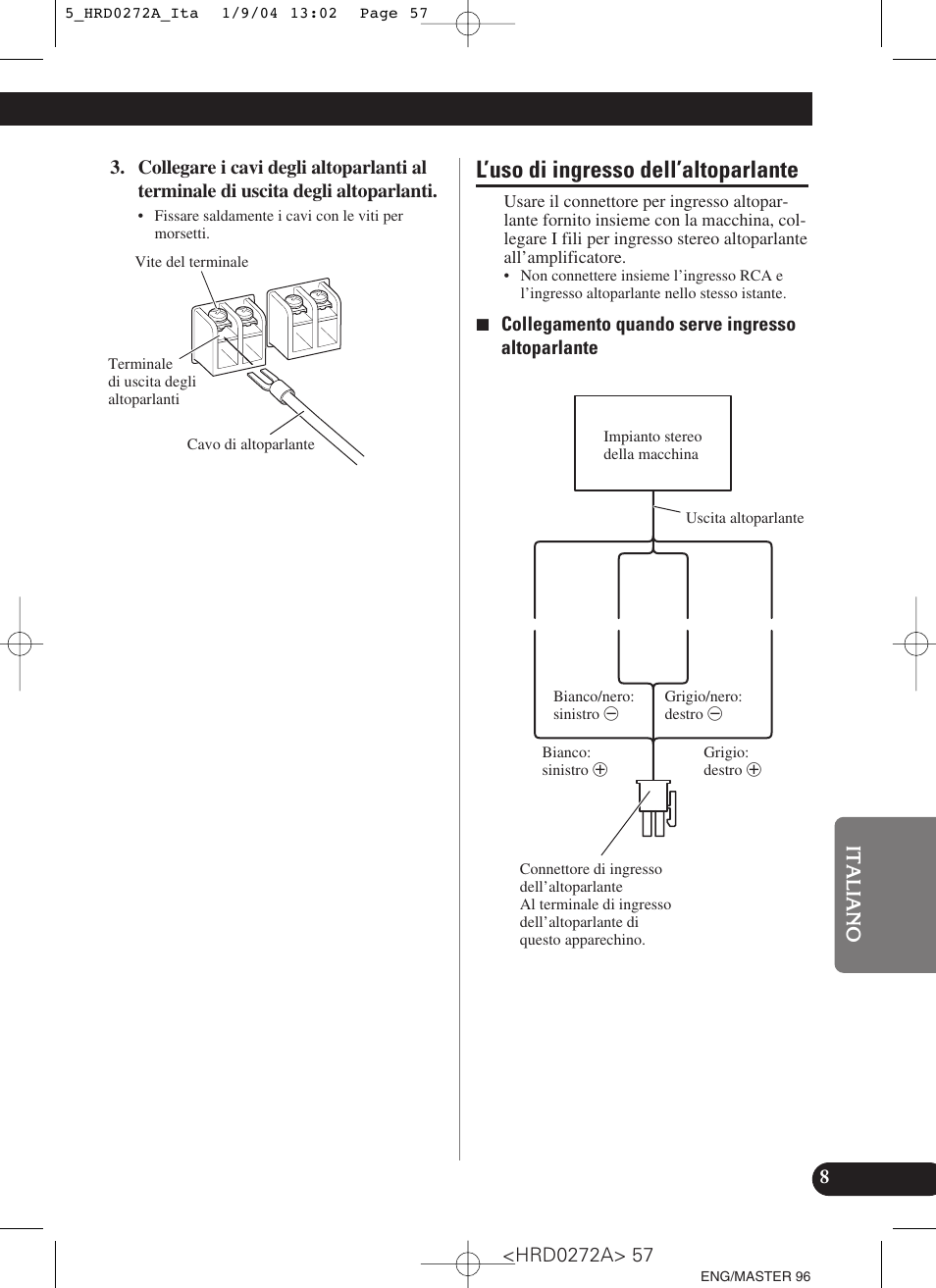 L’uso di ingresso dell’altoparlante | Pioneer GM-3000T User Manual | Page 57 / 73