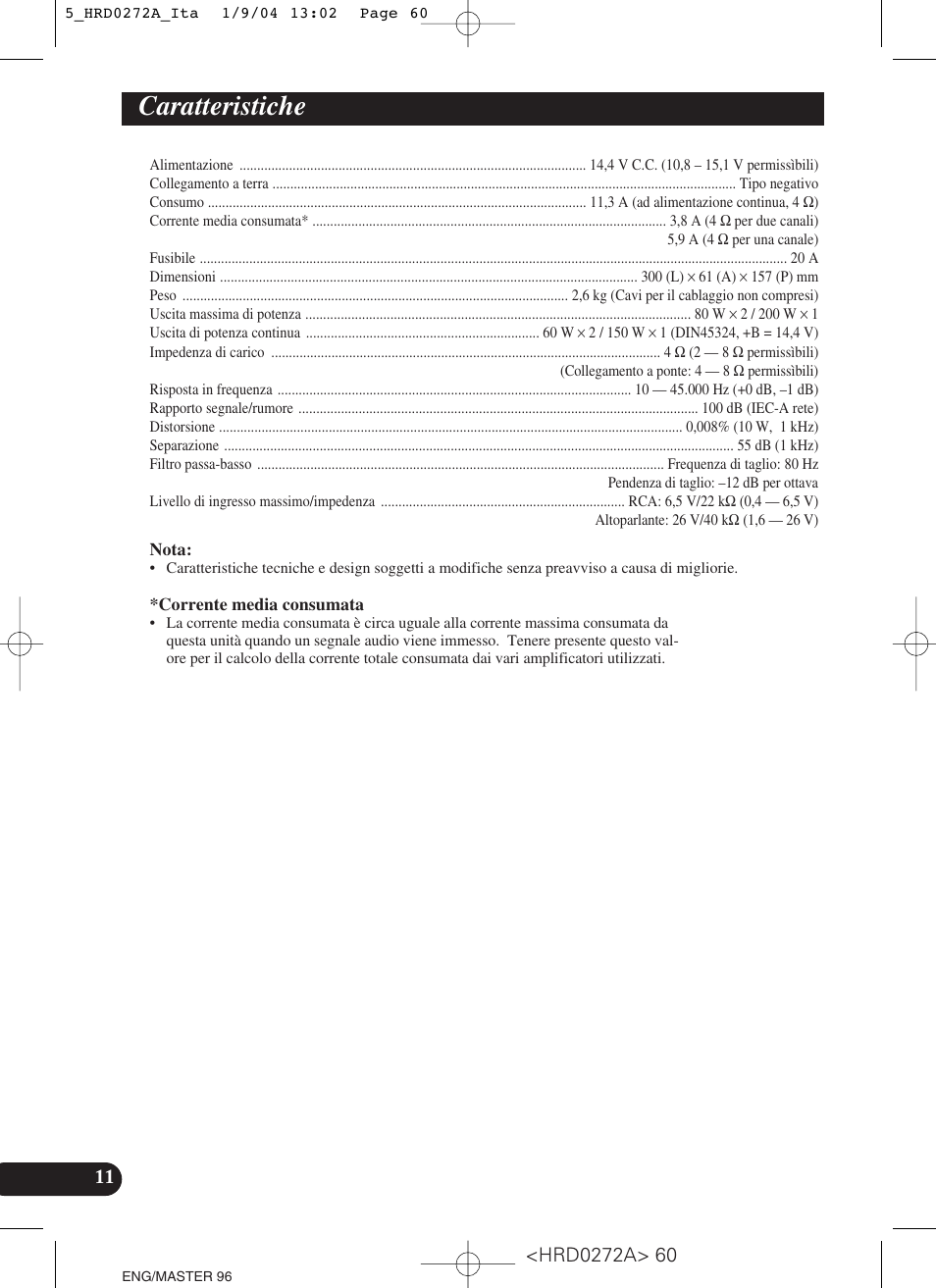 Caratteristiche | Pioneer GM-3000T User Manual | Page 60 / 73