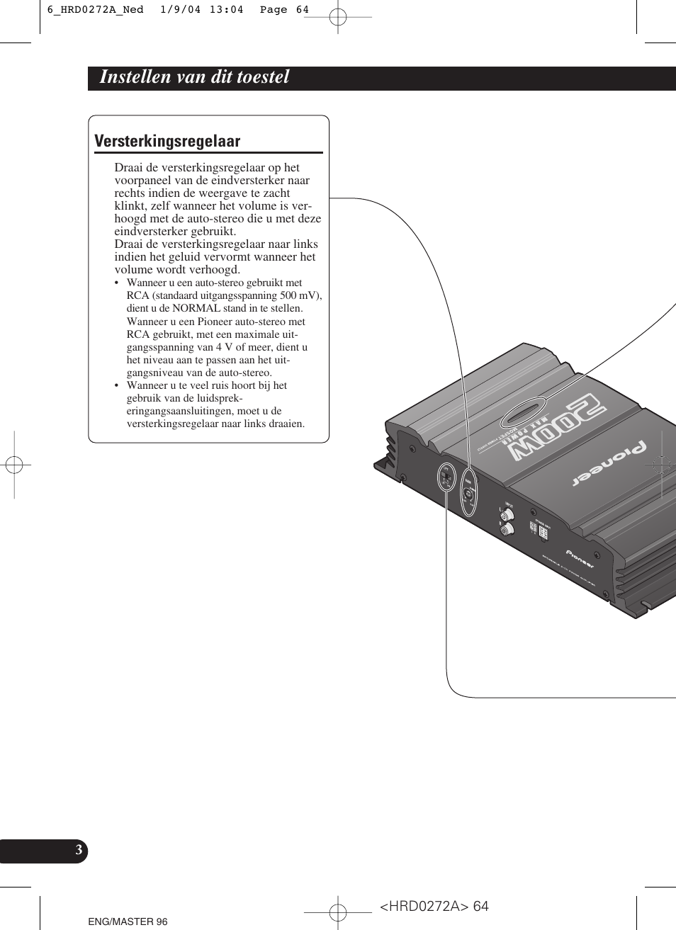 Instellen van dit toestel, Versterkingsregelaar | Pioneer GM-3000T User Manual | Page 64 / 73