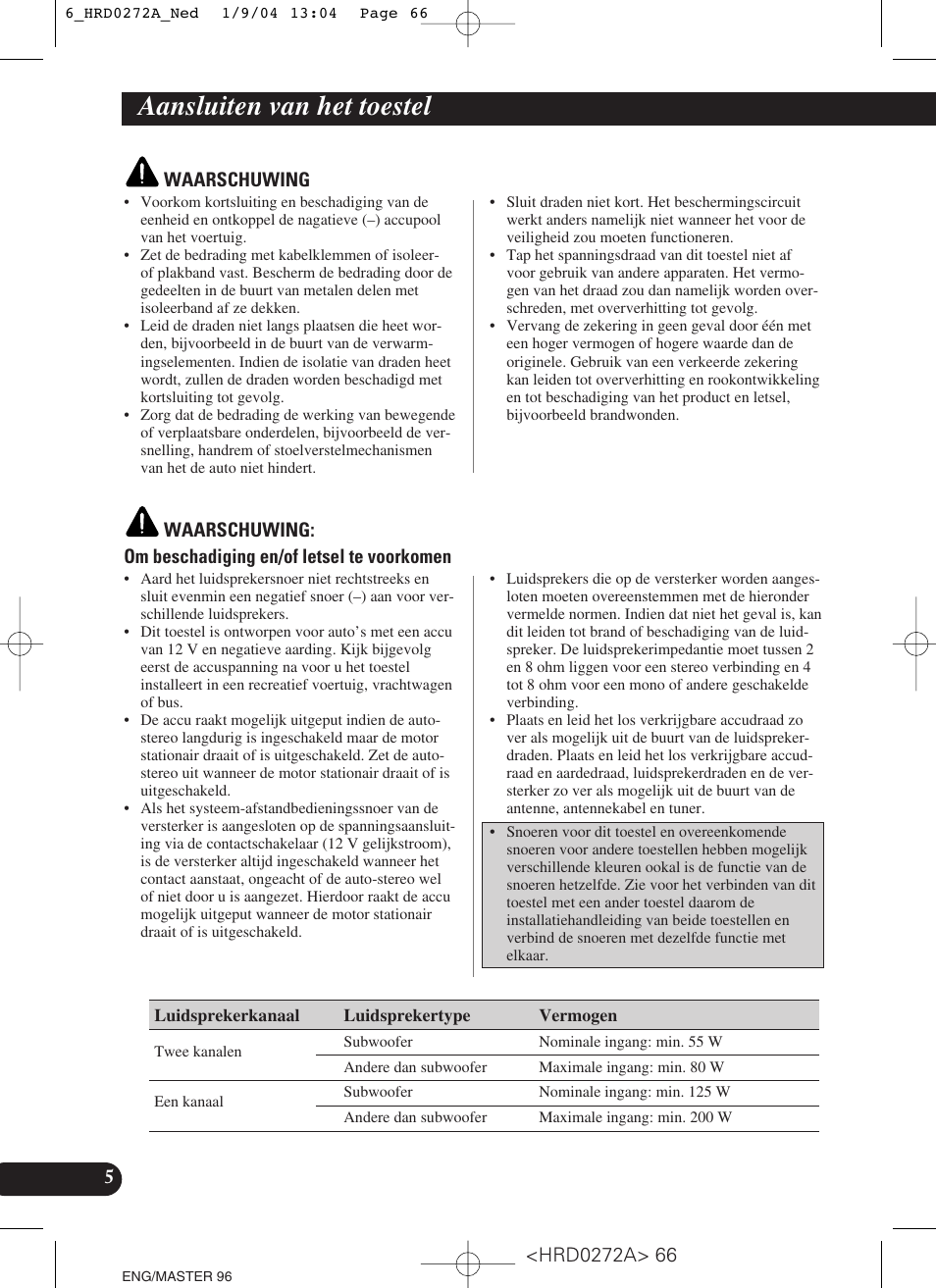 Aansluiten van het toestel | Pioneer GM-3000T User Manual | Page 66 / 73