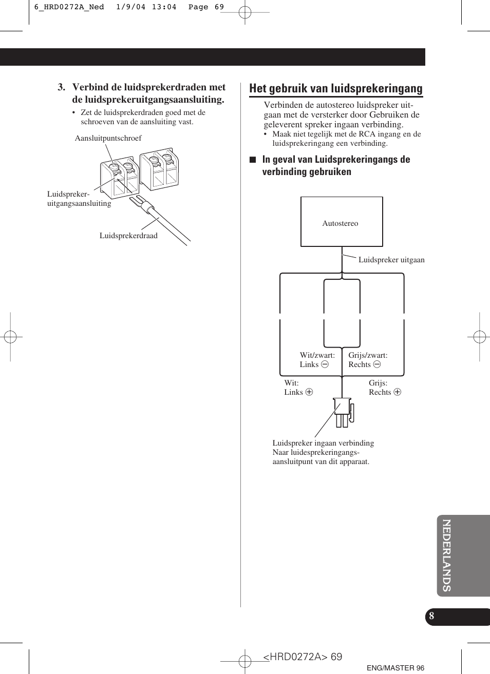 Het gebruik van luidsprekeringang | Pioneer GM-3000T User Manual | Page 69 / 73