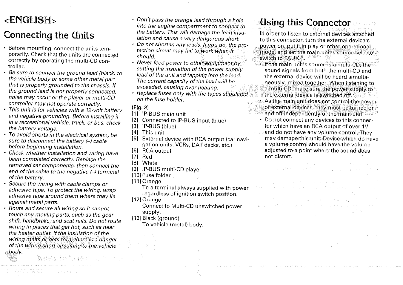English> connecting the onits, Osing this connector | Pioneer CD-RB20 User Manual | Page 4 / 12