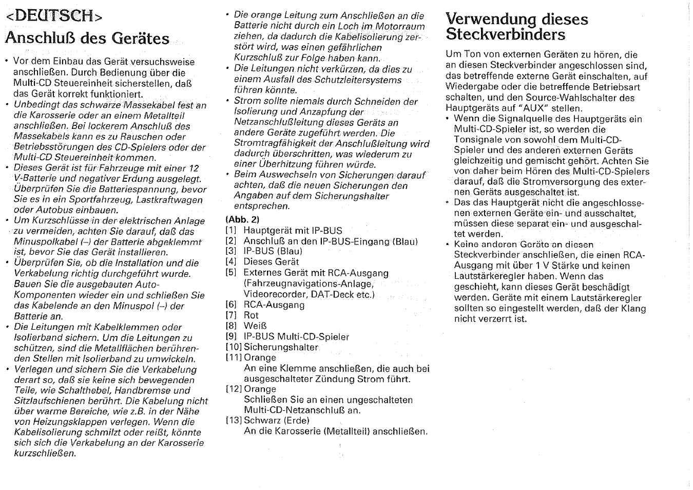 Deütsch> anschluß des gerätes, Verwendung dieses steckverbinders | Pioneer CD-RB20 User Manual | Page 7 / 12