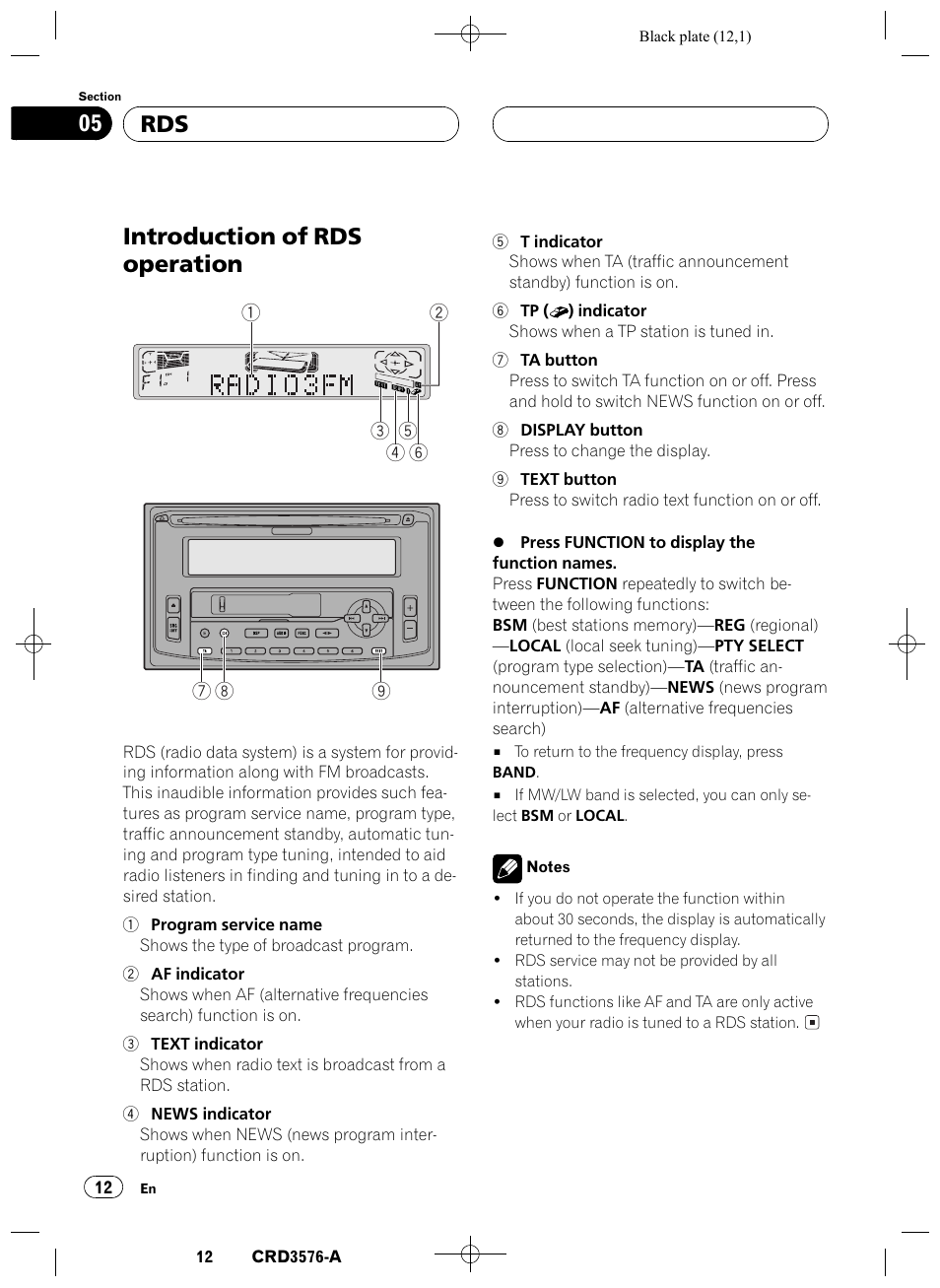 Introduction of rds operation 12, Introduction of rds operation, Rds 05 | Pioneer FH-P4100R User Manual | Page 12 / 168