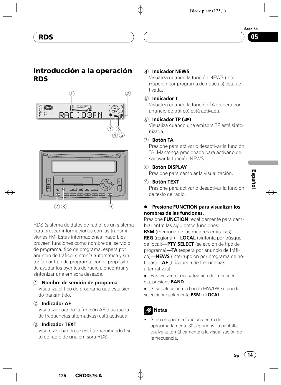 Introducción a la operación rds 14, Introducción a la operación rds, Rds 05 | Pioneer FH-P4100R User Manual | Page 125 / 168