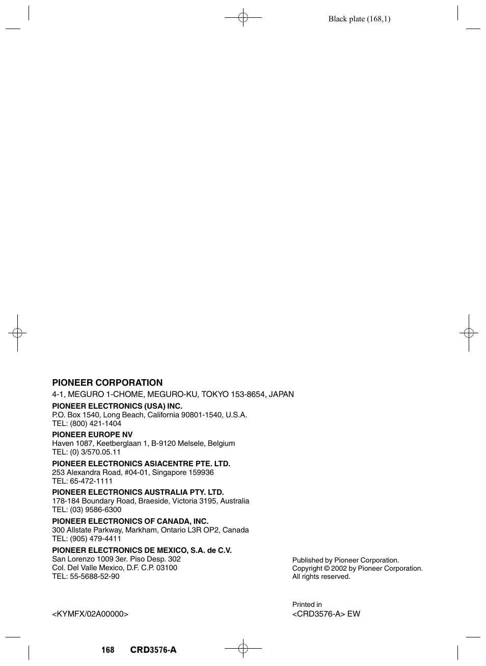 Pioneer FH-P4100R User Manual | Page 168 / 168