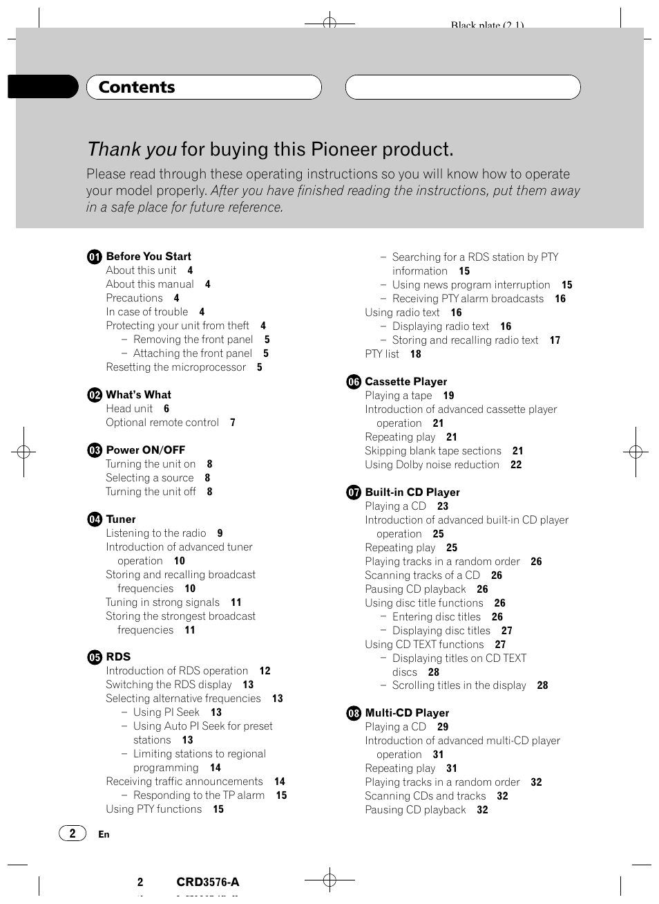Pioneer FH-P4100R User Manual | Page 2 / 168