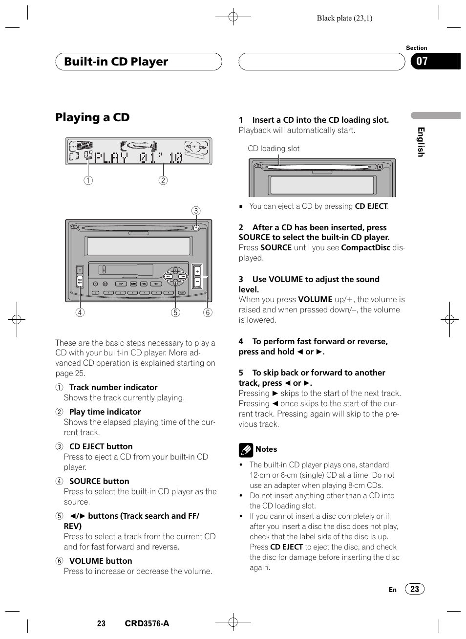 Built-in cd player, Playing a cd 23, Playing a cd | Built-in cd player 07 | Pioneer FH-P4100R User Manual | Page 23 / 168