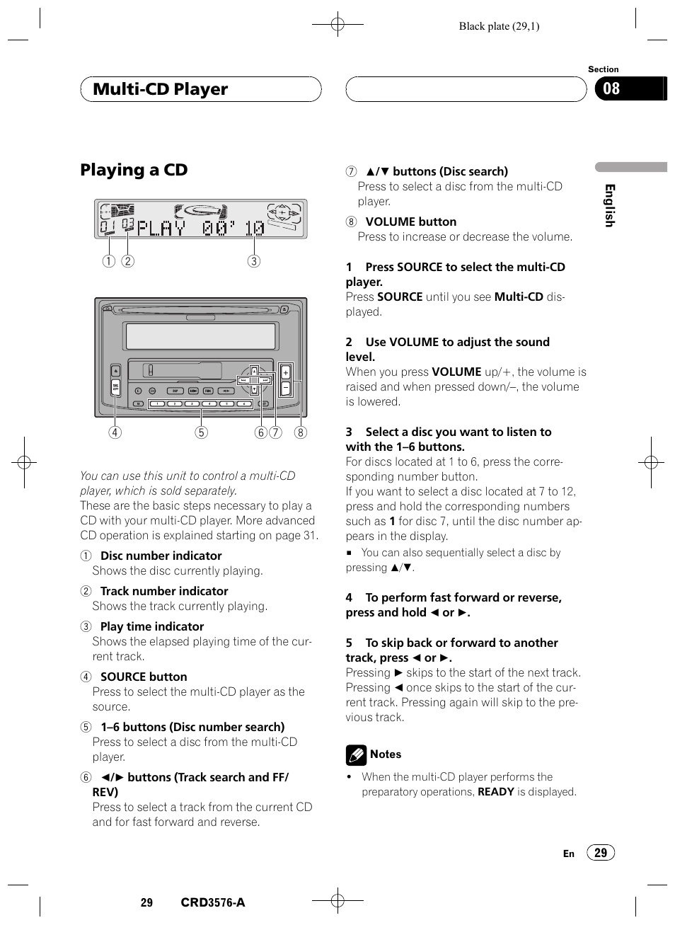 Multi-cd player, Playing a cd 29, Playing a cd | Multi-cd player 08 | Pioneer FH-P4100R User Manual | Page 29 / 168