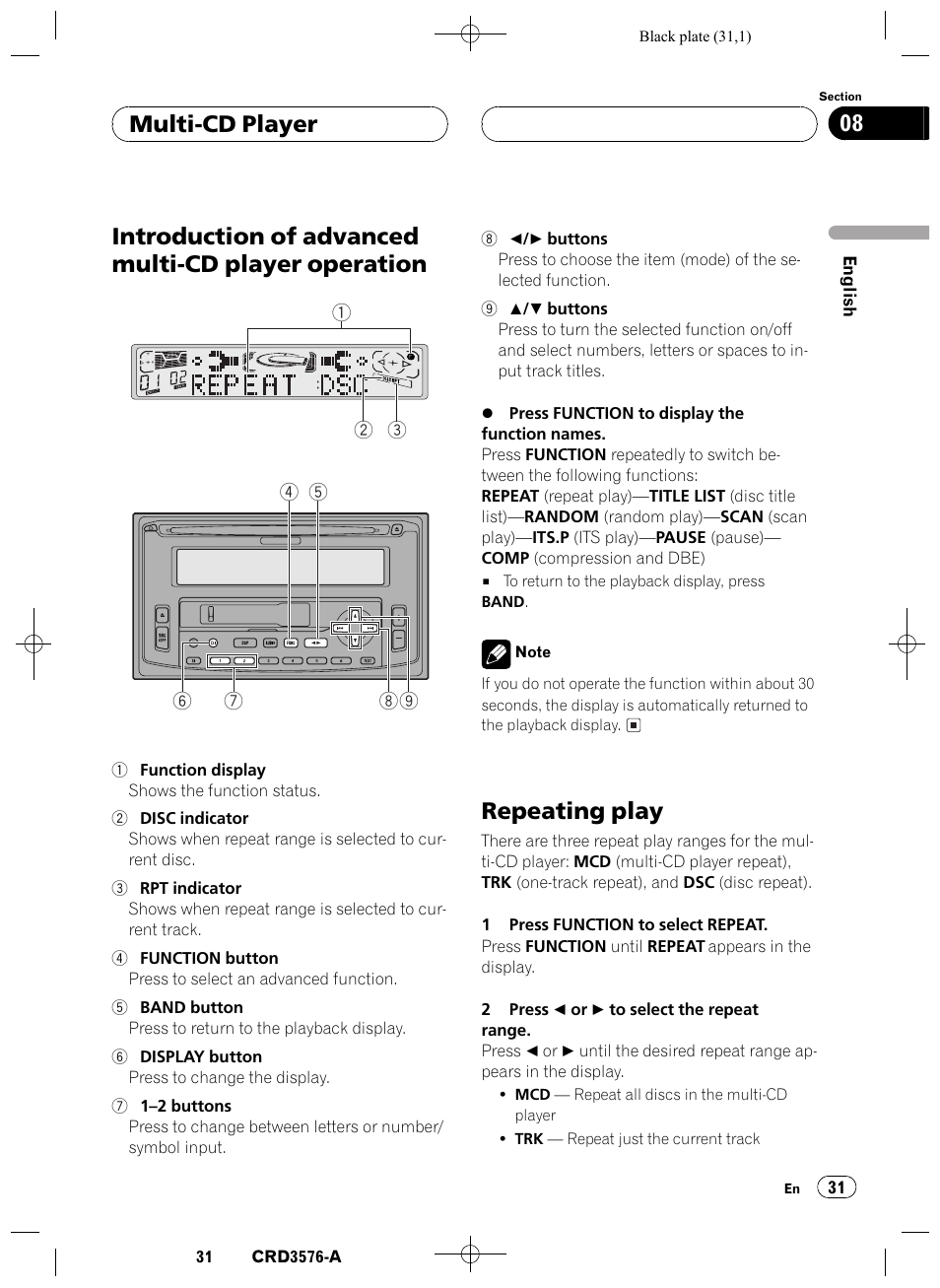 Introduction of advanced multi-cd player, Operation 31, Repeating play 31 | Introduction of advanced multi-cd player operation, Repeating play, Multi-cd player 08 | Pioneer FH-P4100R User Manual | Page 31 / 168