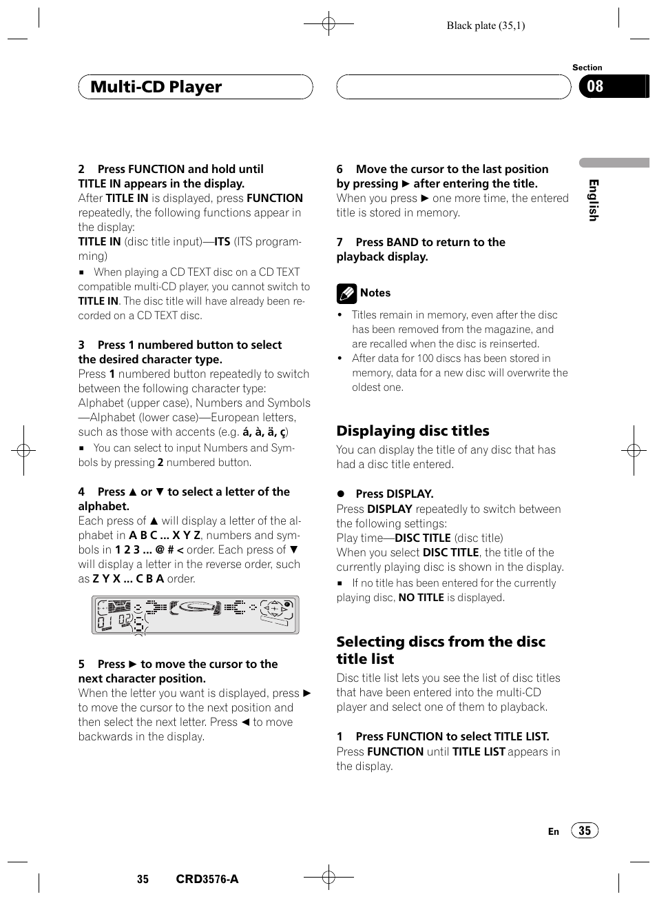 Displaying disc titles 35, Selecting discs from the disc title, List 35 | Multi-cd player 08, Displaying disc titles, Selecting discs from the disc title list | Pioneer FH-P4100R User Manual | Page 35 / 168