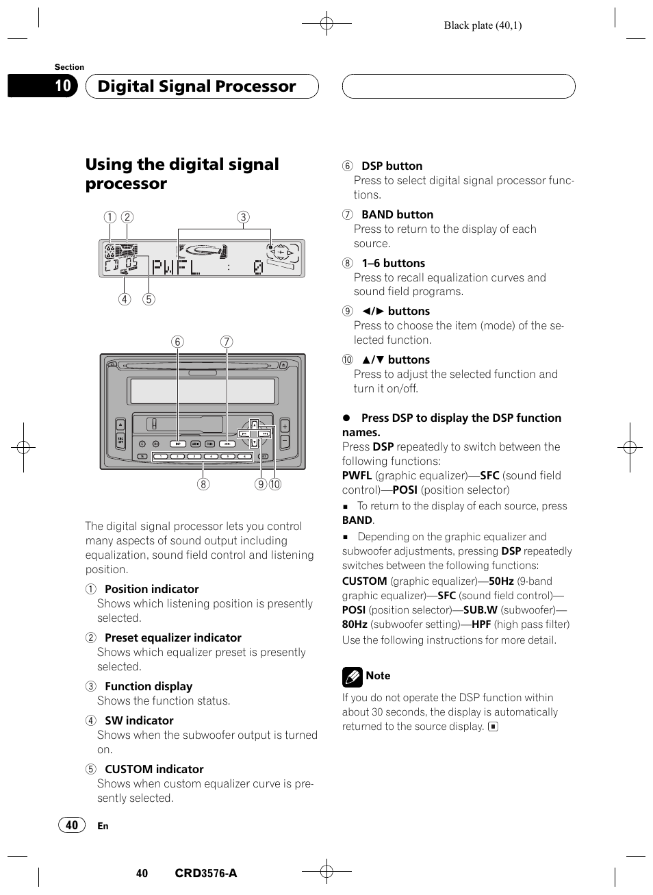 Digital signal processor, Using the digital signal processor 40, Using the digital signal processor | Digital signal processor 10 | Pioneer FH-P4100R User Manual | Page 40 / 168