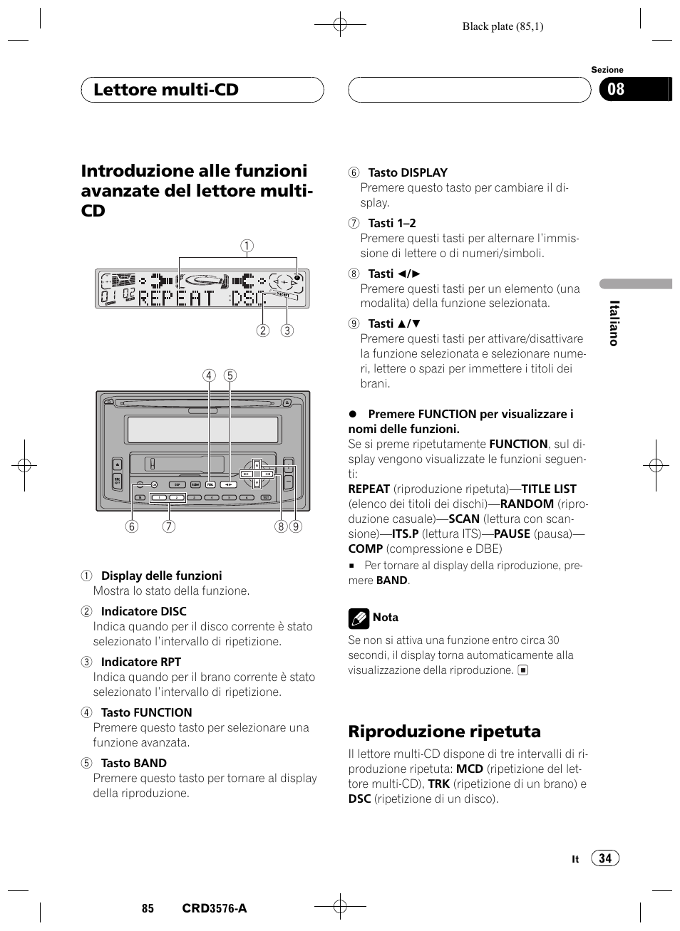 Introduzione alle funzioni avanzate del lettore, Multi-cd 34, Riproduzione ripetuta 34 | Riproduzione ripetuta, Lettore multi-cd 08 | Pioneer FH-P4100R User Manual | Page 85 / 168