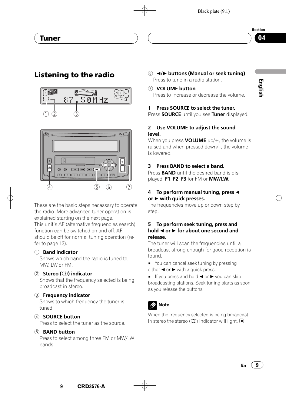 Tuner, Listening to the radio 9, Listening to the radio | Tuner 04 | Pioneer FH-P4100R User Manual | Page 9 / 168