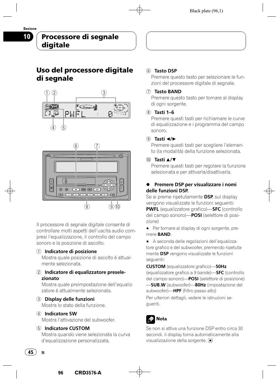 Processore di segnale digitale, Uso del processore digitale di segnale 45, Uso del processore digitale di segnale | Processore di segnale digitale 10 | Pioneer FH-P4100R User Manual | Page 96 / 168