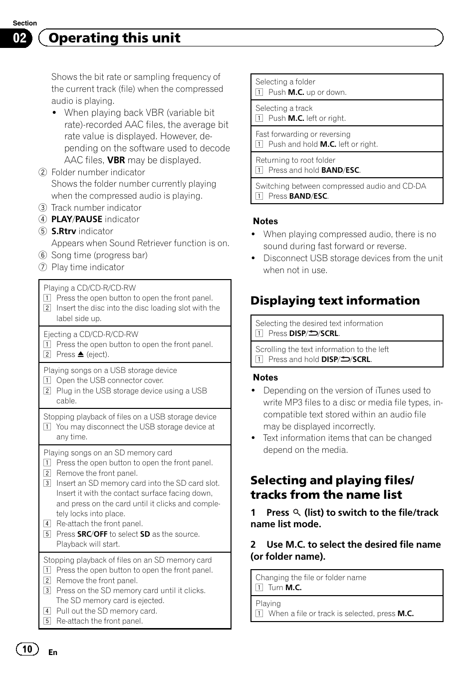 02 operating this unit, Displaying text information | Pioneer DEH-9300SD User Manual | Page 10 / 28