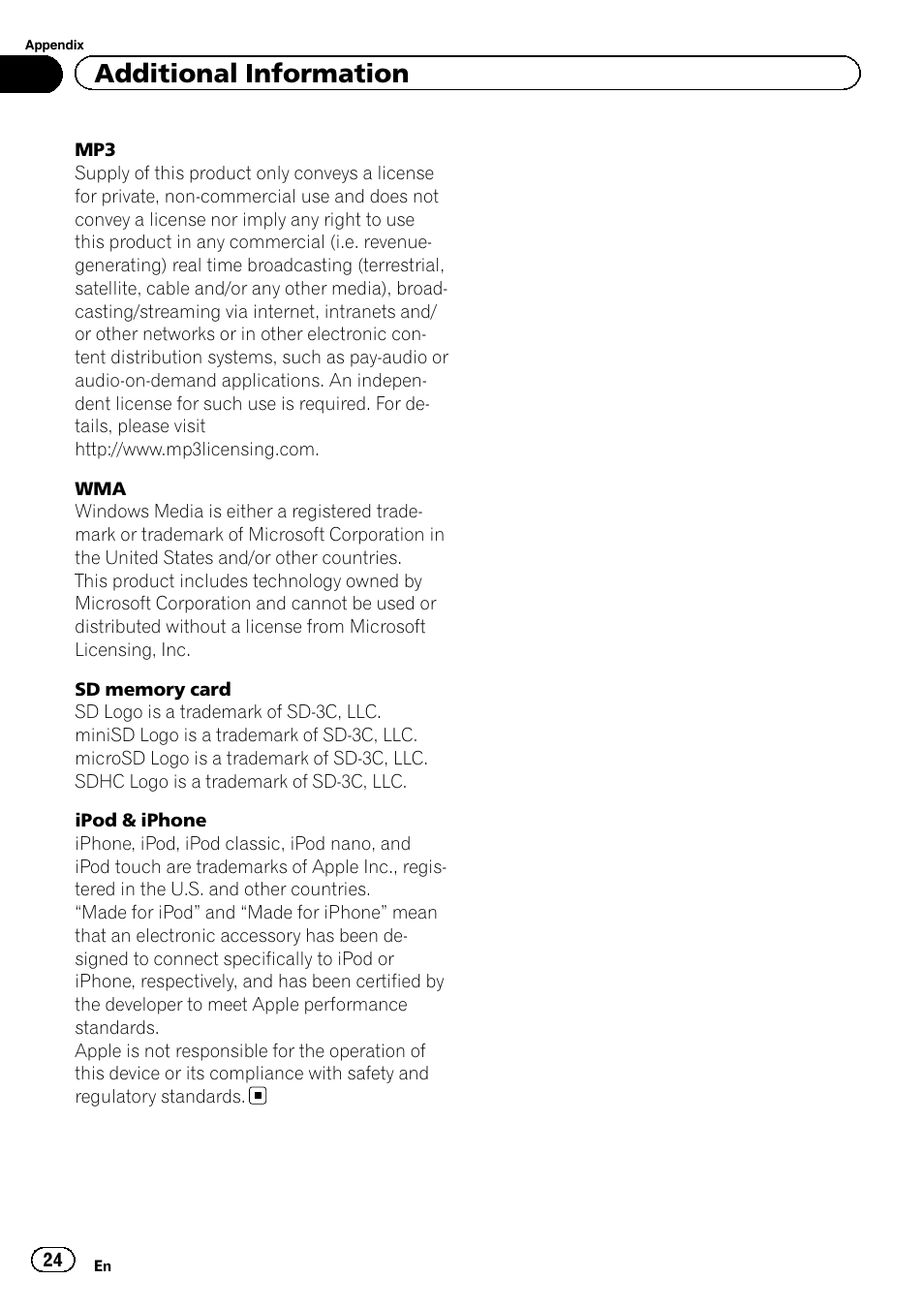 Additional information | Pioneer DEH-9300SD User Manual | Page 24 / 28