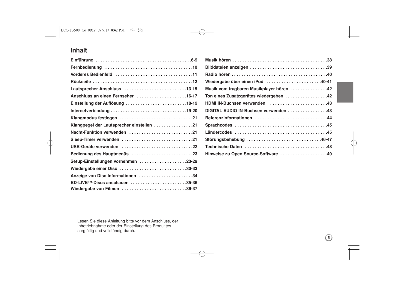 Inhalt | Pioneer BCS-FS500 User Manual | Page 101 / 304