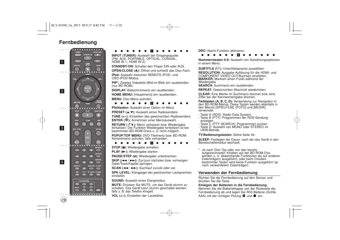 Fernbedienung | Pioneer BCS-FS500 User Manual | Page 106 / 304