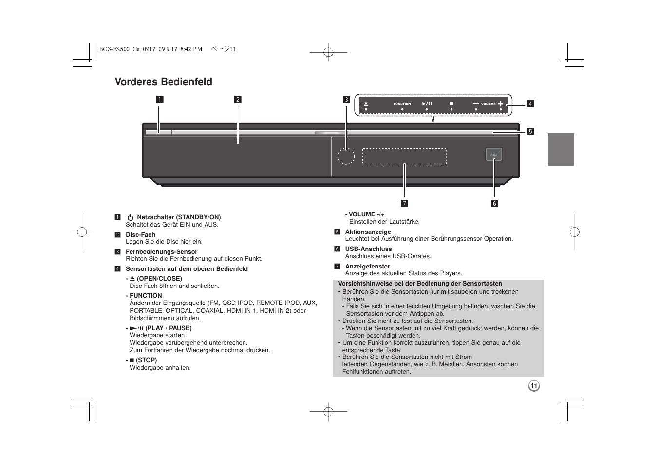 Vorderes bedienfeld | Pioneer BCS-FS500 User Manual | Page 107 / 304
