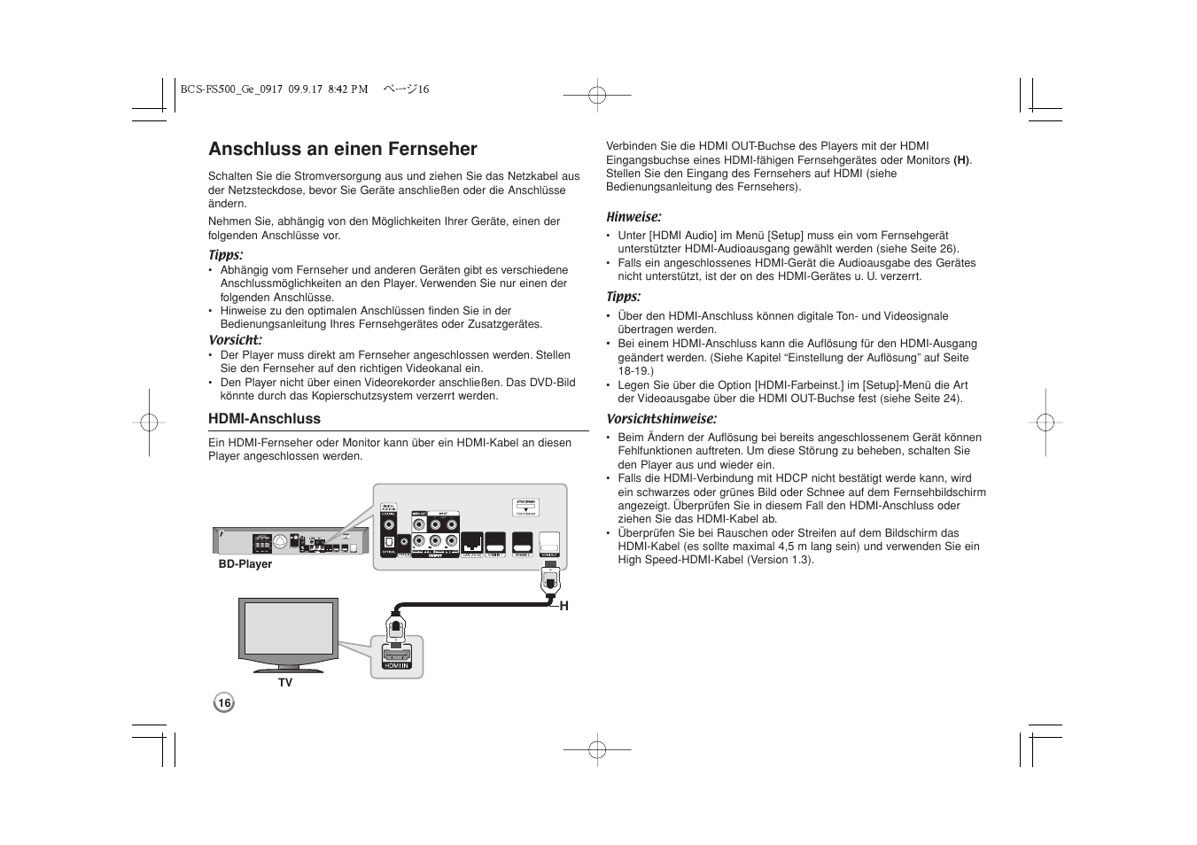 Anschluss an einen fernseher -17, Anschluss an einen fernseher | Pioneer BCS-FS500 User Manual | Page 112 / 304