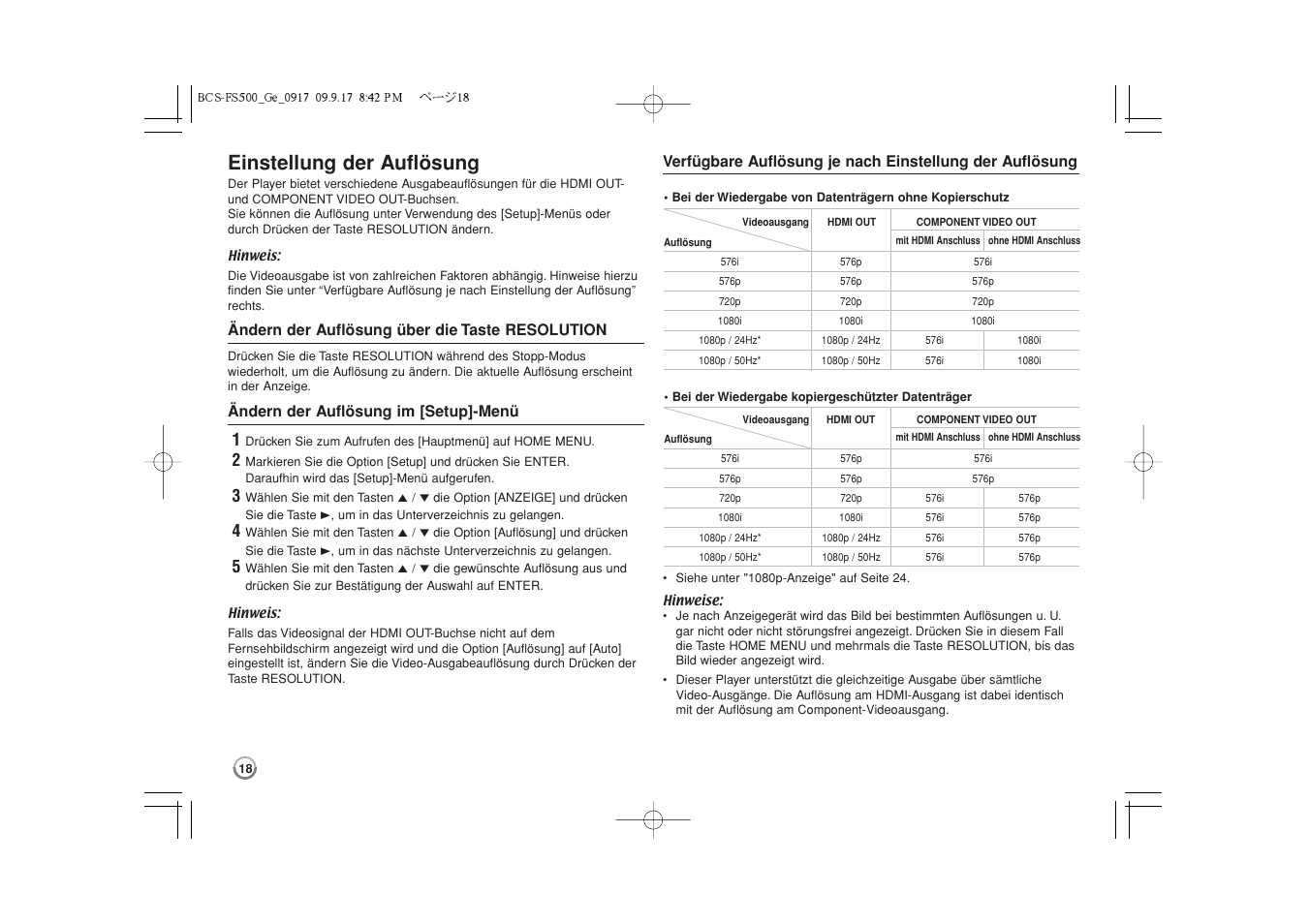 Einstellung der auflösung -19, Einstellung der auflösung | Pioneer BCS-FS500 User Manual | Page 114 / 304