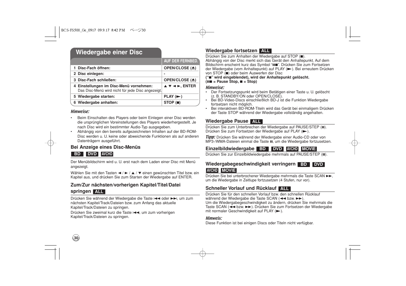 Wiedergabe einer disc -33, Wiedergabe einer disc | Pioneer BCS-FS500 User Manual | Page 126 / 304