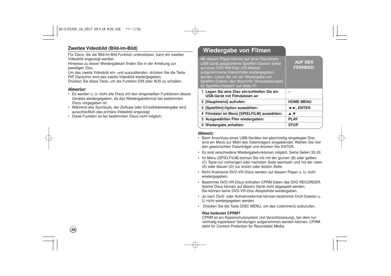 Wiedergabe von filmen -37, Wiedergabe von filmen | Pioneer BCS-FS500 User Manual | Page 132 / 304