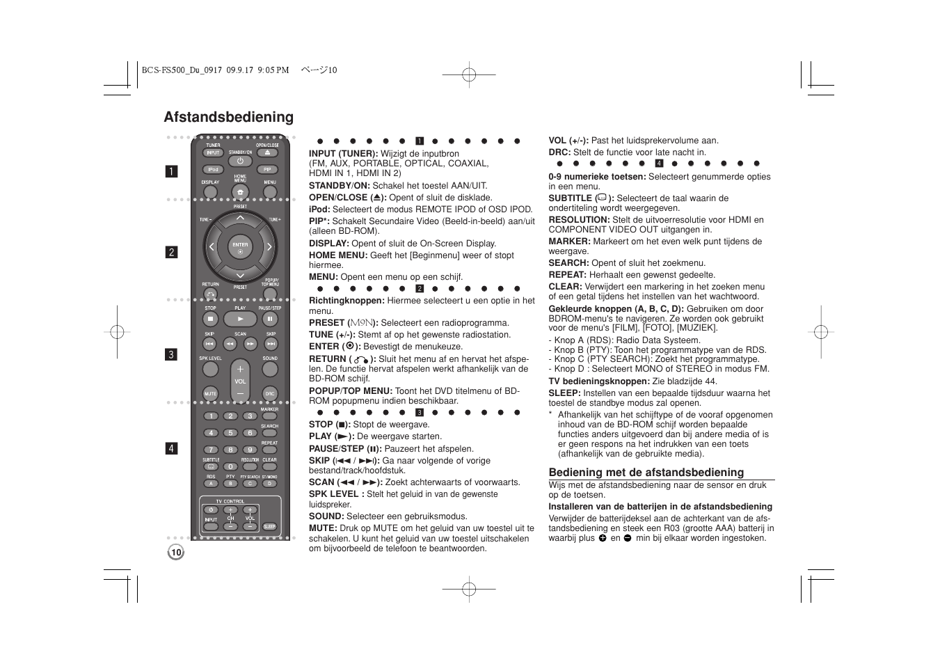 Afstandsbediening | Pioneer BCS-FS500 User Manual | Page 202 / 304
