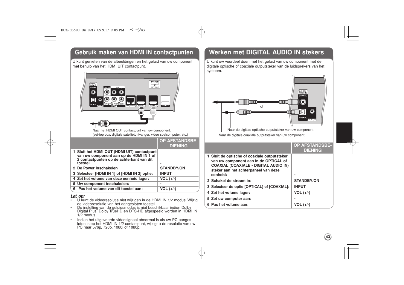 Gebruik maken van hdmi in contactpunten, Werken met digital audio in stekers | Pioneer BCS-FS500 User Manual | Page 235 / 304