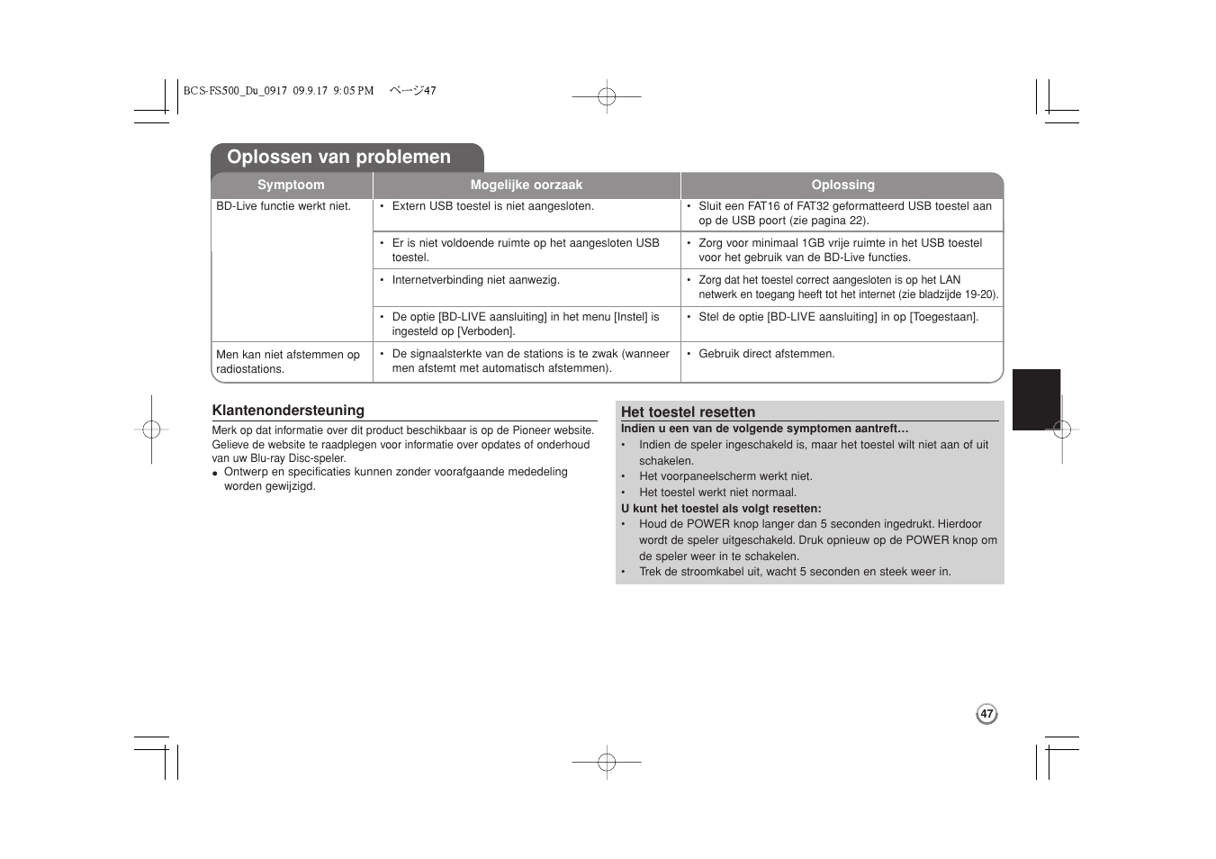 Oplossen van problemen | Pioneer BCS-FS500 User Manual | Page 239 / 304