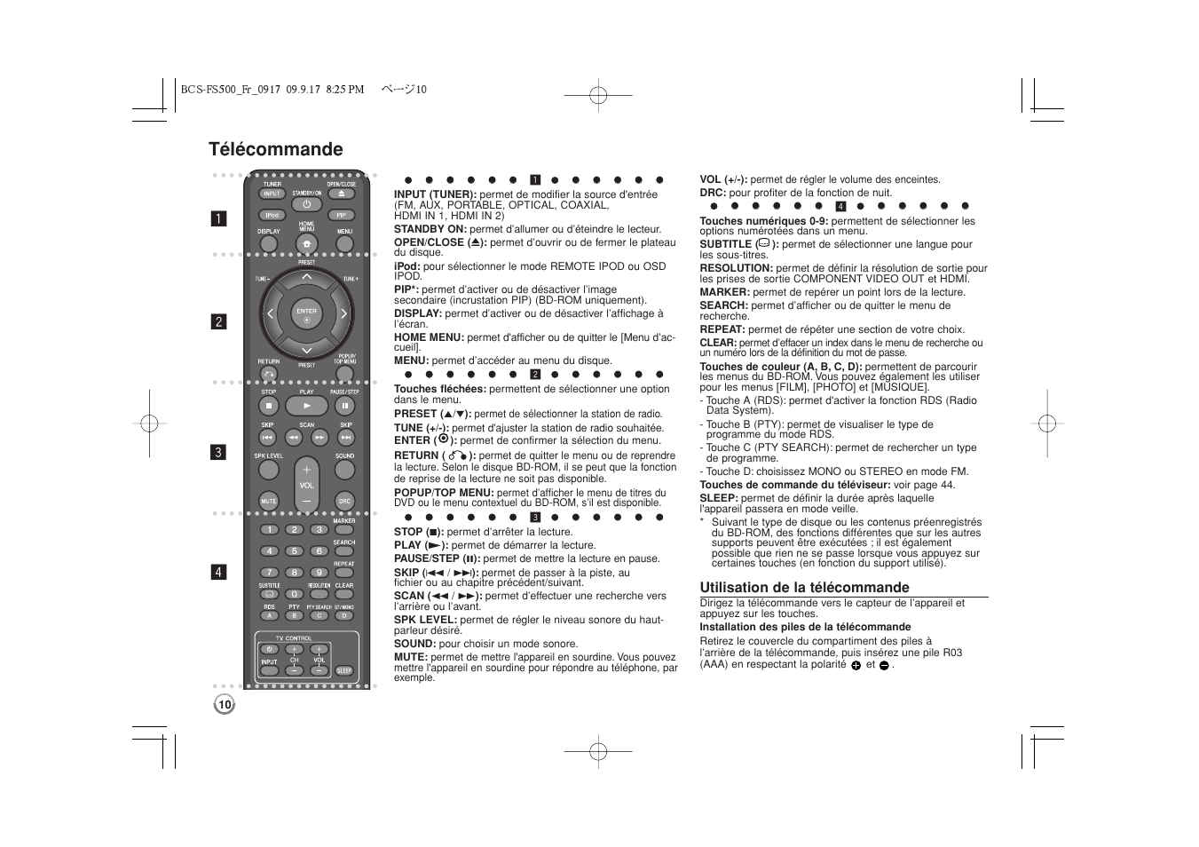 Télécommande | Pioneer BCS-FS500 User Manual | Page 58 / 304