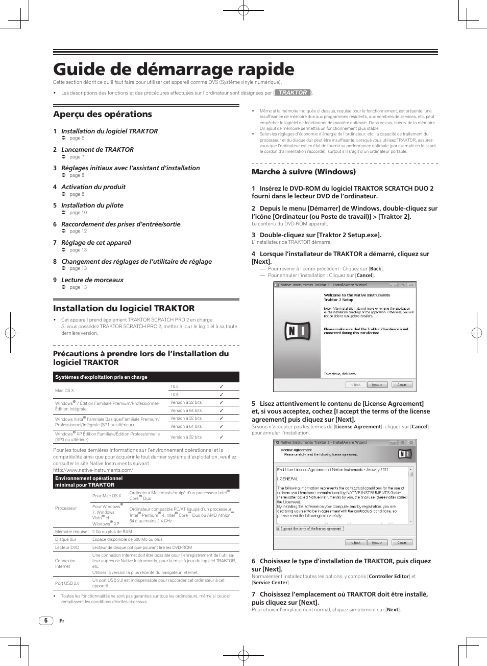 Guide de démarrage rapide, Aperçu des opérations, Installation du logiciel traktor | Marche à suivre (windows) | Pioneer DJM-T1 User Manual | Page 38 / 100