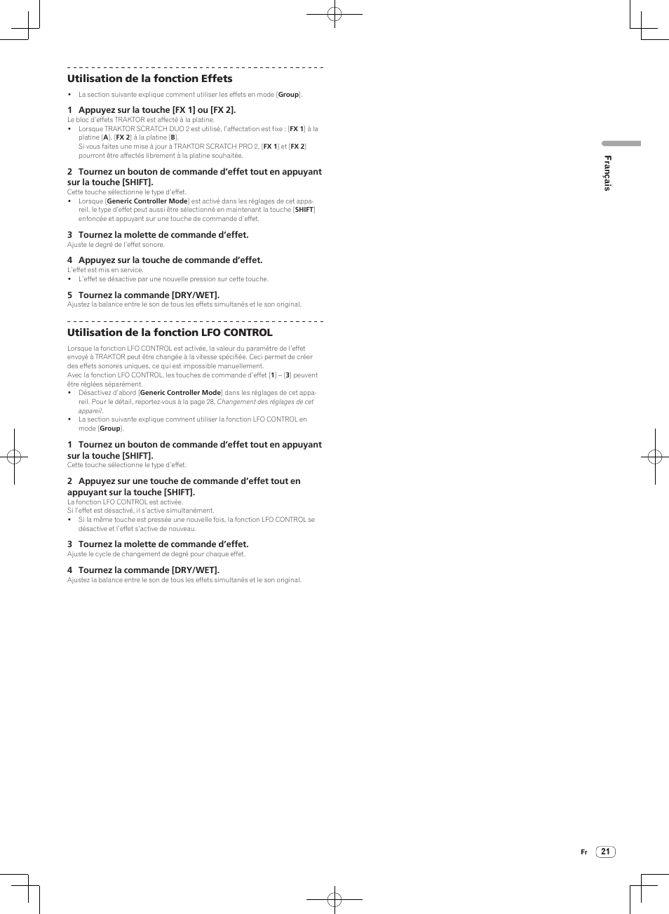 Utilisation de la fonction effets, Utilisation de la fonction lfo control | Pioneer DJM-T1 User Manual | Page 53 / 100