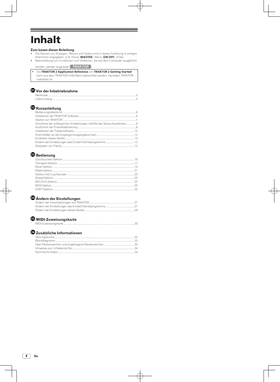 Bedienungsanleitung, Dj-mischpult, Inhalt | Pioneer DJM-T1 User Manual | Page 68 / 100